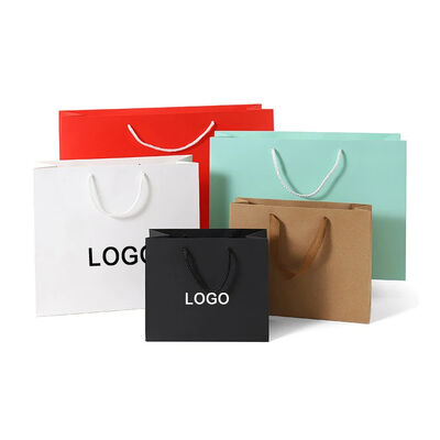 Custom 250g white paper cardboard paper bag clothing bags with logo paper black straps