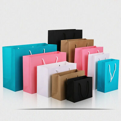 Custom Logo Kraft Paper Bags with Handles Recyclable Birthday Multiple Colour Gift Packaging Boutique Paper Shopping Bag
