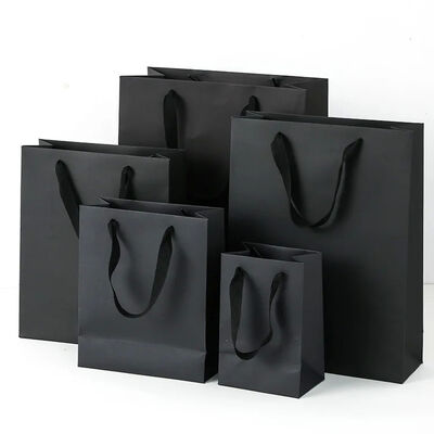 Custom Black Luxury Packaging Shopping Bags Logo Printed Sac Rope Handles Matte Black Gift Paper Retail Product Bag